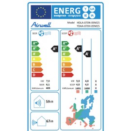 Airwell Aura HDLA-070N-09M25 / YDAA-070H-09M25 Κλιματιστικό Inverter 24000 BTU A++/A+