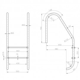 Σκάλα Πισίνας 2 σκαλοπάτια  INOX 304 Τύπου STANDARD  AQUA LINE