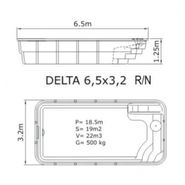 Πολυεστερική Δεξαμενή Νερού Delta 650 x 320 x 150cm skimmer