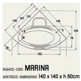 SANITEC 533 Marina Γωνιακή Μπανιέρα Ακρυλική 140x140cm