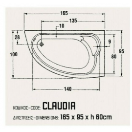SANITEC 505 Claudia R/L Γωνιακή Μπανιέρα Ακρυλική 165x95cm
