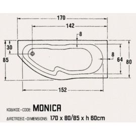 SANITEC 537 Monica R Γωνιακή Μπανιέρα Ακρυλική Δεξιάς Τοποθέτησης 170x80cm