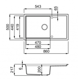 Elleci Sintesi 410 Γρανιτένιος Νεροχύτης Ένθετος K86 Black 86x50cm