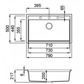 Elleci Sintesi 130 Γρανιτένιος Νεροχύτης Ένθετος K86 Black 79x50cm
