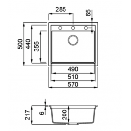 Elleci Sintesi 105 Γρανιτένιος Νεροχύτης Ένθετος K86 Black 57x50cm