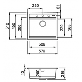 Elleci Best 105 Ένθετος Γρανιτένιος Νεροχύτης Black K86 57x51cm