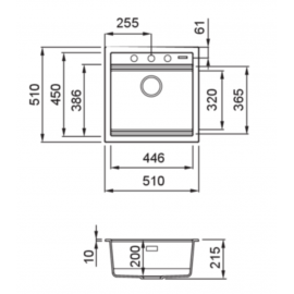Elleci Best 104 Ένθετος Γρανιτένιος Νεροχύτης Black K86 51x51cm