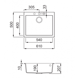 Elleci Quadra 110 Ένθετος Γρανιτένιος Νεροχύτης Nero Metal M70 61x50cm