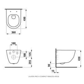 Laufen Κρεμαστή Λεκάνη PRO A COMPACT Rimless Λευκή 
