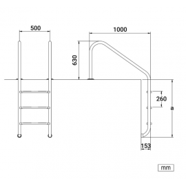 Σκάλα Πισίνας Overflow PLO-201 Με 2 Σκαλοπάτια Από Ανοξείδωτο Ατσάλι AISI-316L 