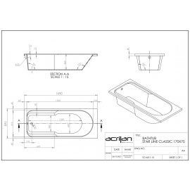 Acrilan Star Line Classic Ευθύγραμμη Μπανιέρα 170x70cm