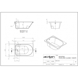 Acrilan Star Line Classic Ευθύγραμμη Μπανιέρα 1.05x0.70m