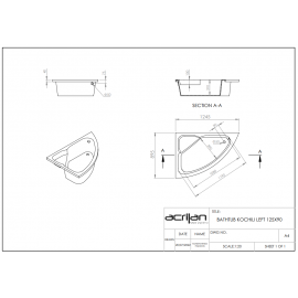 Acrilan Γωνιακή Ασύμμετρη Mπανιέρα KOCHILI (Κοχύλι) 1,25x0,90m 