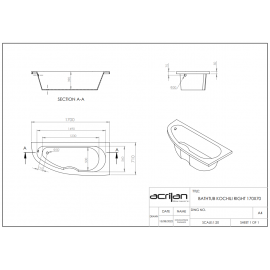 Acrilan Γωνιακή Ασύμμετρη Mπανιέρα KOCHILI (Κοχύλι) 1,70x0,70m 
