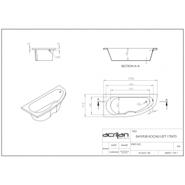 Acrilan Γωνιακή Ασύμμετρη Mπανιέρα KOCHILI (Κοχύλι) 1,70x0,70m 
