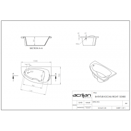 Acrilan Γωνιακή Aσύμμετρη Mπανιέρα KOCHILI (Κοχύλι) 1,35x0,80m 