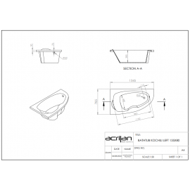 Acrilan Γωνιακή Aσύμμετρη Mπανιέρα KOCHILI (Κοχύλι) 1,35x0,80m 