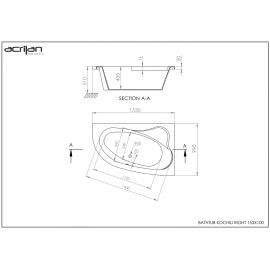 Acrilan Γωνιακή Ασύμμετρη Mπανιέρα KOCHILI (Κοχύλι) 1.53x1.00m 