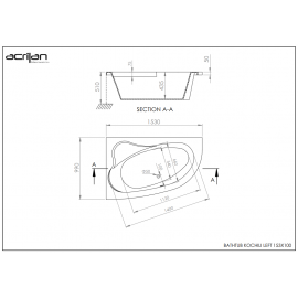 Acrilan Γωνιακή Ασύμμετρη Mπανιέρα KOCHILI (Κοχύλι) 1.53x1.00m 