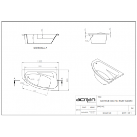 Acrilan Γωνιακή Ασύμμετρη Mπανιέρα KOCHILI (Κοχύλι) 1,60x0,90m 