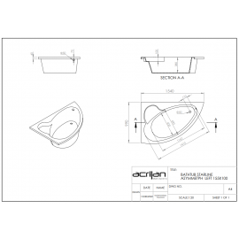 Acrilan Star Line 155 Γωνιακή Ασύμμετρη Μπανιέρα 1,55x1,00m