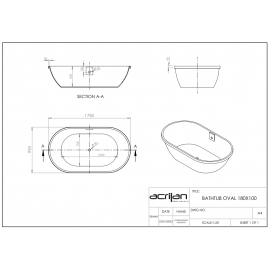 Acrilan Oval Υποκαθήμενη Μπανιέρα 1,80x1,00m