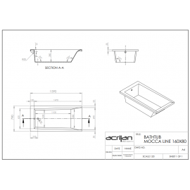 Acrilan Mocca Line Ευθύγραμμη Μπανιέρα 1,60x0,80m