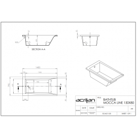 Acrilan Mocca Line Ευθύγραμμη Μπανιέρα 1,50x0,80m