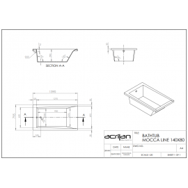 Acrilan Mocca Line Ευθύγραμμη Μπανιέρα 1,40x0,80m