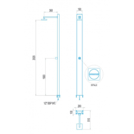 Astral Pool Ντουζιέρα Niagara ΙΝΟΧ-304, με τετράγωνη κεφαλή και βάνα ρύθμισης ροής