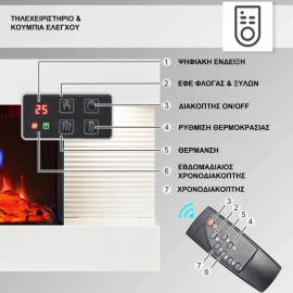 Balderia Ira Ηλεκτρικό Τζάκι Τοίχου 1800W 82 x 41,8 x 21,6 cm