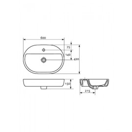 Cersanit Caspia Oval Επικαθήμενος Νιπτήρας Πορσελάνης 60x42cm Λευκός