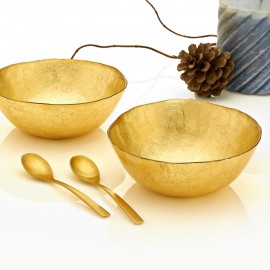 Cryspo Trio Διακοσμητικό Γυάλινο KRONOS Oro GOLD FOIL MEDIUM BOWL 22x22cm 