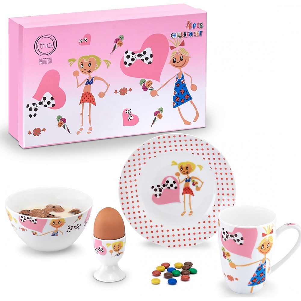 Cryspo Trio Σετ Φαγητού "Rozita" από Πορσελάνη Ροζ 4τμχ