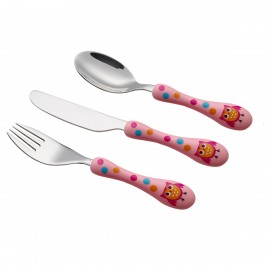 Cryspo Trio Σετ OWL PINK  Βρεφικά Μαχαιροπίρουνα από Μέταλλο 3τμχ