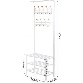 Μεταλλικό Έπιπλο Εισόδου με 3 Ράφια και 9 Κρεμάστρες 68.8 x 35.2 x 187 cm Χρώματος Λευκό Songmics (HSR04W) (SNGHSR04W)