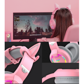 Havit Over Ear Gaming Headset με σύνδεση 2x3.5mm / USB Ροζ