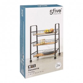 5 Five Simply Smart Τρόλει Κουζίνας Μεταλλικό σε Μαύρο Χρώμα 3 Θέσεων 52x39x70cm