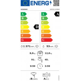 Hisense WD5S1245BW Πλυντήριο-Στεγνωτήριο 12kg/8kg Ατμού 1400 Στροφές με Wi-Fi