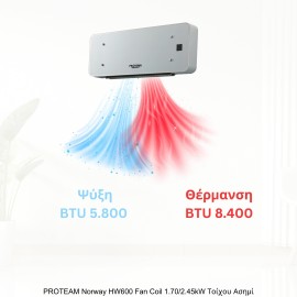 PROTEAM Norway HW800 Fan Coil 2.45/3.30kW Τοίχου Ασημί