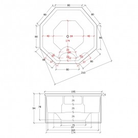 Spa Μπανιέρα Ακρυλική με Υδρομασάζ 195x195xΥ0,94cm