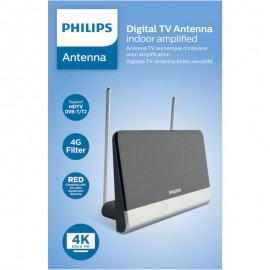 Philips SDV6222/GRS Κεραία τηλεόρασης HDTV/4K/UHF/VHF/FM εσωτερικού χώρου με ενισχυτή 48 dB και φίλτρο GSM – 21 x 14 cm