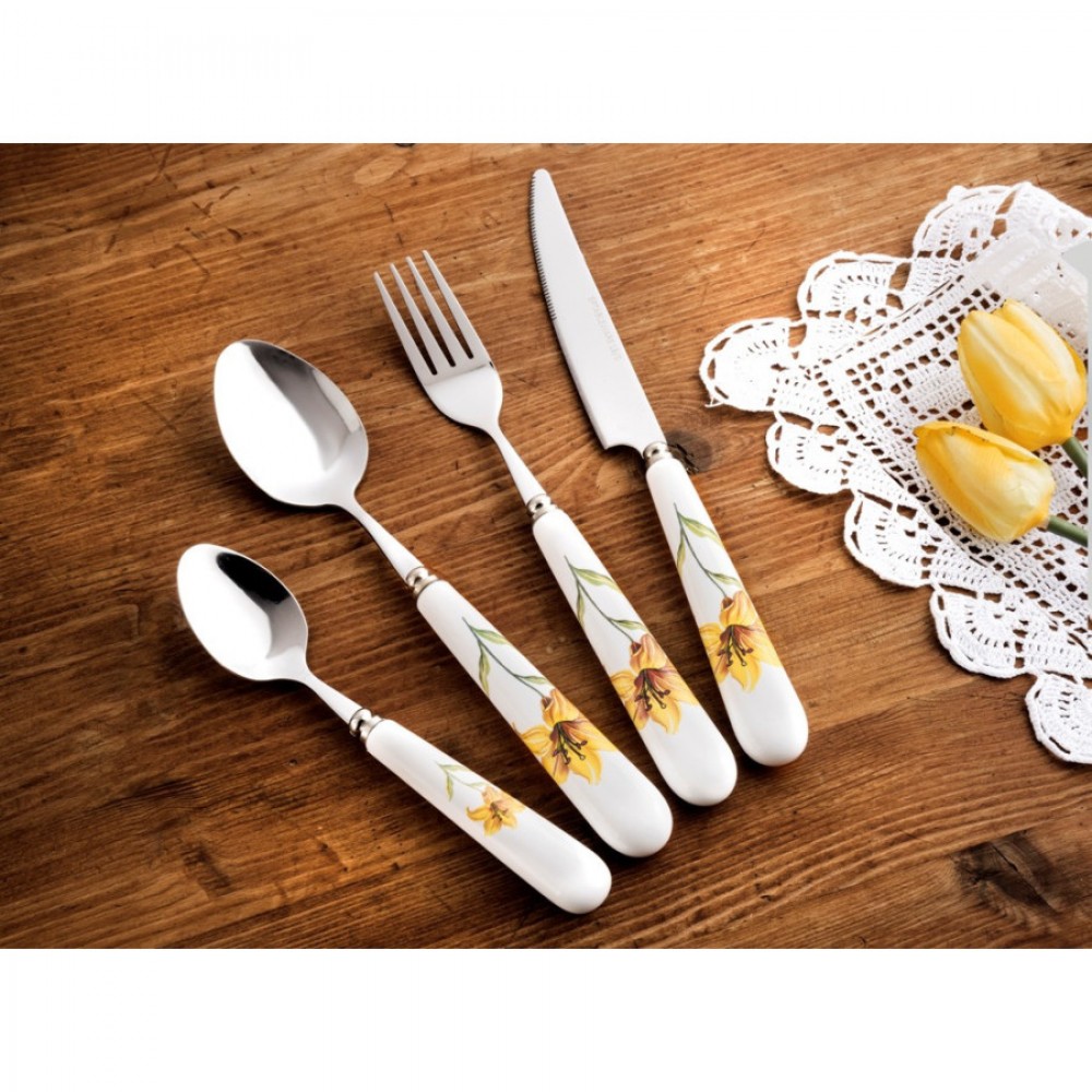 SP Tableware Lily Yellow Σετ Μαχαιροπίρουνα Λευκά Ανοξείδωτα 24τμχ