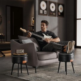 Σκαμπό Σαλονιού Δερμάτινο Black