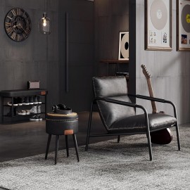 Σκαμπό Σαλονιού Δερμάτινο Black