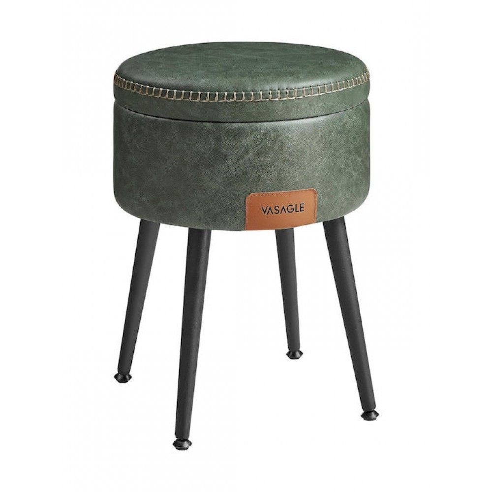 Σκαμπό Σαλονιού Επενδυμένο με Δερματίνη Πράσινο