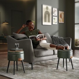 Σκαμπό Σαλονιού Επενδυμένο με Δερματίνη Πράσινο