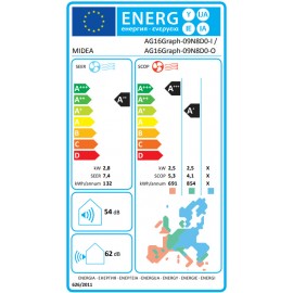 Midea Xtreme Graphite AG16Graph-09N8D0-I/09N8D0-O Κλιματιστικό Inverter 9000 BTU A++/A+ με Ιονιστή και WiFi